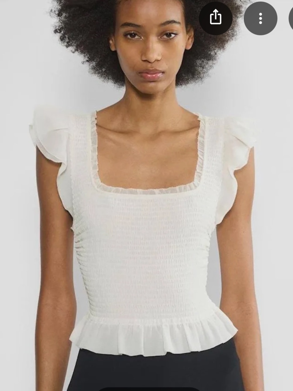 Aritzia Wilfred Celia Smocked Ruffle Sleeve Top — White
